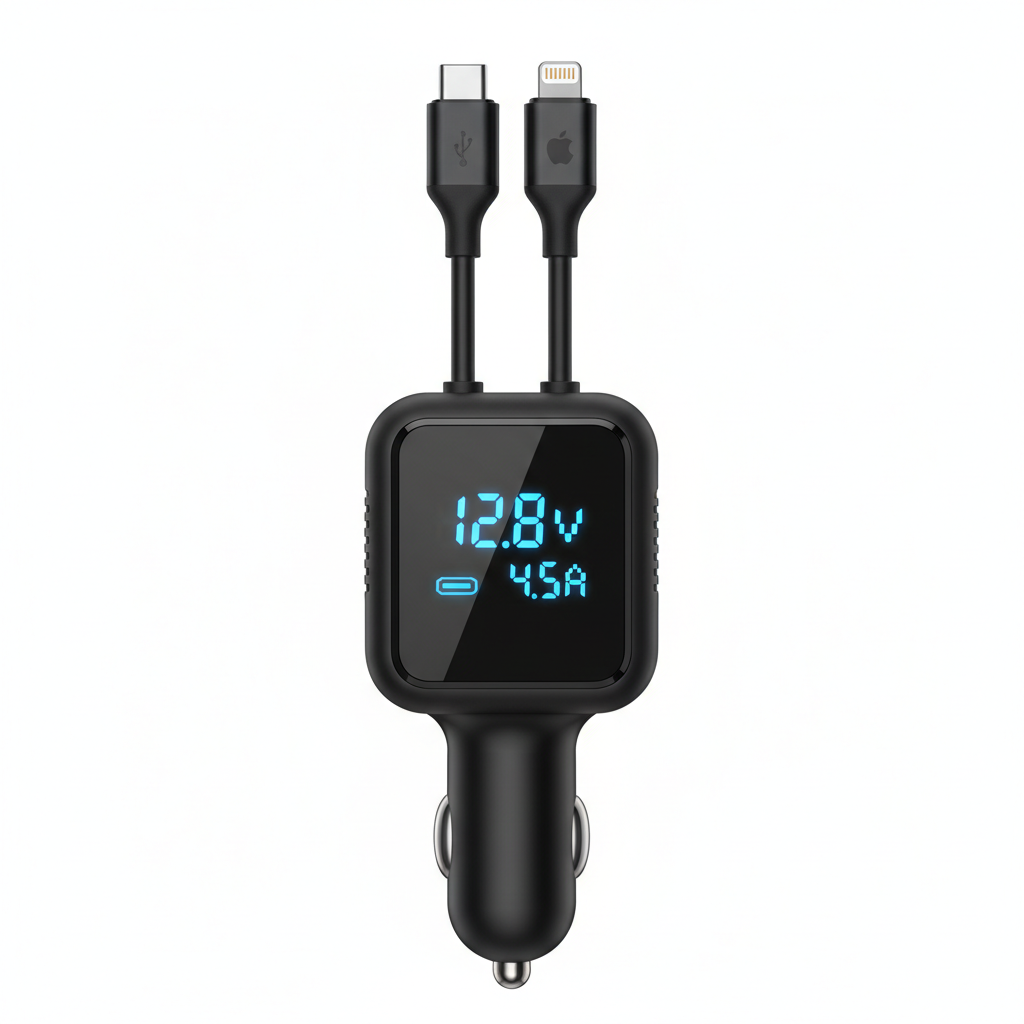 TrendNook 120W Retractable Car Charger white background product photo