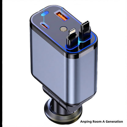 TrendNook 120W Retractable Car Charger – Digital Display, Ultra-Fast Charging, USB-C & Apple Compatible, iPhone & Android
